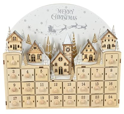 Ksikdeg Holz LED beleuchteter Adventskalender, Weihnachts-Countdown-Kalender, Box mit LED beleuchtetem Baum und Rentier