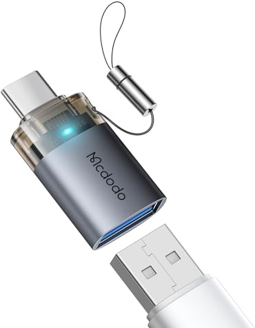 mcdodo Adaptador USB a USB-C con cordón, C macho a A 3.0 hembra OTG adaptador compatible con iPhone 16/15, MacBook Pro/Air, iPad, Microsoft Surface, Galaxy S25/S24