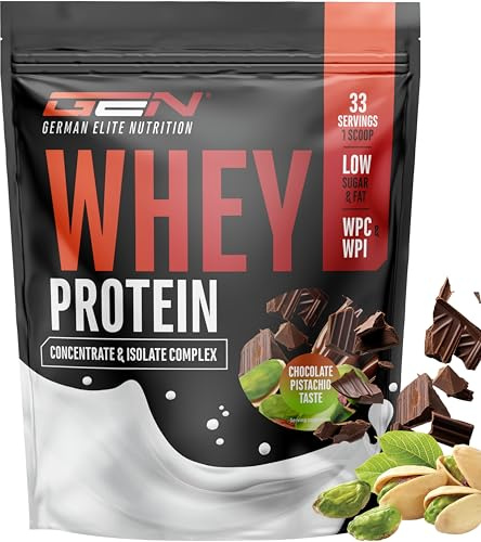 Whey Protein Complex-1000 g (Chocolate con Pistacho) - Con parte de aislado - Proteína instantánea con BCAA y EAA - German Elite Nutrition