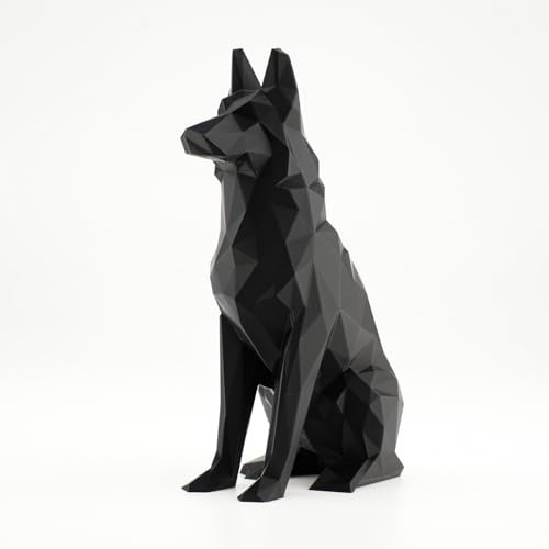Herfair German Shepherd Sculptures Decorative Figures 3D Printed Black Dog Statue Ornaments Creativity Desk Decoration for Living Room Office
