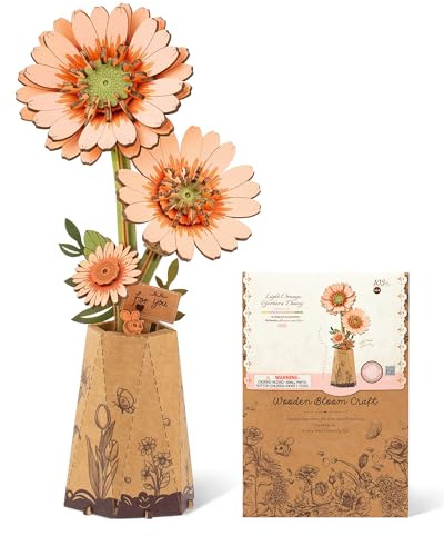 Wowood 3D Flower Wooden Puzzles for Adults-Gerbera Daisy, DIY Wooden Flowers Model Kit Building Set Crafts for Adults to Build, Botanical Collection/Ideal Creative Gift Ideas/Housewarming (105PCS)