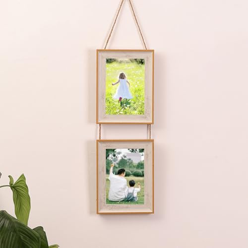 Musihy Cornici Foto Multiple da Parete 13x18, Rettangolo 2 Foto appesa al muro Portafoto per foto, immagini, poster, Verticale, Muro, Legno bianco, 13x18cm