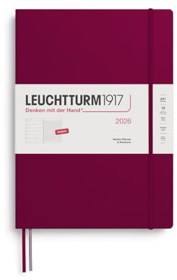 LEUCHTTURM1917 372641 veckokalender och anteckningsbok Master (A4+) 2026, Port Red, engelska