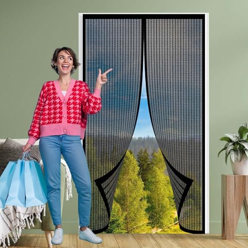Fliegengitter Balkontür 61 x 257 cm Insektenschutzvorhang mit Magneten Einfache Montage Ohne Bohren für Balkon Und Terrassentüren, Schwarz