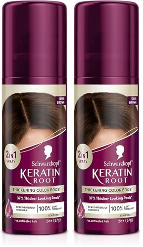 Schwarzkopf Keratin Color Root Temporary Hair Color Spray, Dark Brown - Salon Inspired Temporary Hair Dye, for up 100% Gray Coverage and Thicker Looking Roots, Ammonia free (Pack of 2)