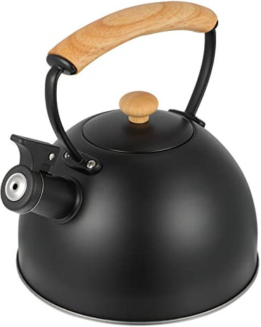 EXHUMKY Bouilloire Sifflante Acier Avec Manche Bois Grand Bec Verseur Résistante Chaleur Et Corrosion Pour Maison