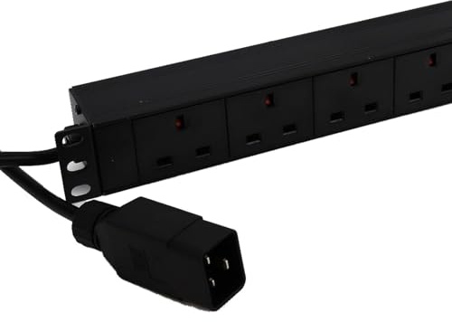 kenable PDU 8 Way UK Sockets Horizontal Rack Mount Power Distribution Unit | IEC C20 16A Input | 3m Cable | Aluminium Industrial Server PDU Without Surge Protection