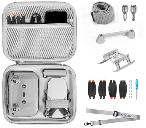 FPVtosky Mini 4K Maleta compacta 7 en 1 Kit para DJI Mini 2 SE/4K Drone Accesorios Bolsa de transporte con engranaje de aterrizaje, palanca de control, hélice, soporte de hélice y protección, gris