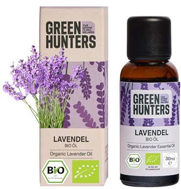 Green Hunters BIO Lavendelöl 30 ml [100% NATURREIN] aus Griechenland Ätherisches Öl (Lavandula Angustifolia) DE-ÖKO-005, intensiver Lavendelduft für Diffuser, Aromatherapie, Duftlampe und Raumduft