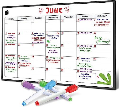 Magnetic Fridge Whiteboard Calendar by Smart Panda - Perfect Month Planner, Memo or Event Reminder for Adults and Children - Notice Board - Monthly