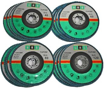 HKB ® 20 Stück Fächerscheibe Korn 40, 60, 80, 120 Schruppscheiben, Schleifmop, 125x22mm, blau, Zirkon,für Edelstahl, Metall, INOX, für Flex und Winkelschleifer, Hersteller HKB, Art-Nr. 50096