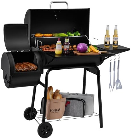 Royal Gourmet CC1830S BBQ Charcoal Grill and Offset Smoker | 823 Square Inch cooking surface, Outdoor for Camping | Black