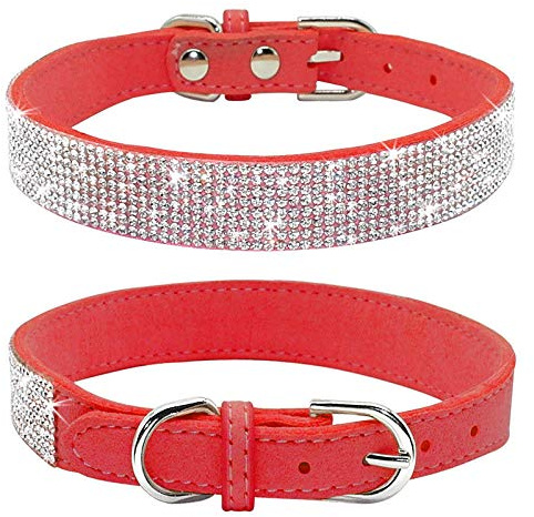haoyueer Hundehalsband mit Strasssteinen, glitzernd, weiches Wildleder, für Hunde und Katzen