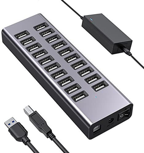 RAPLONC Hub USB, hub USB 3.0 Haute Vitesse 20 Ports, Port de Charge dédié et Protection de Courant Interne, pour Tous Les Accessoires Que Vous Allez Brancher
