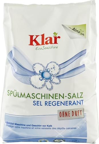 Clear Eco Sensitive - Sale per lavastoviglie 2 x 2 kg, senza profumo, anticalcare per tutte le lavastoviglie, sale rigenerante, vegano