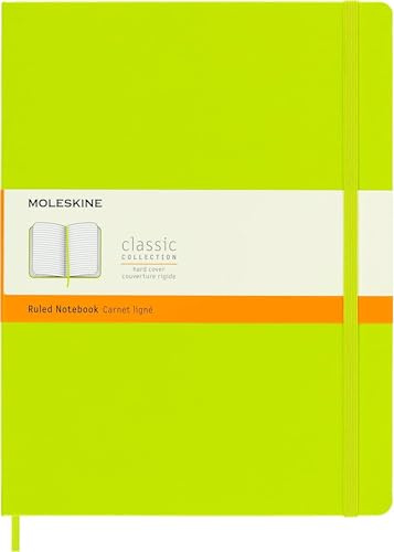 Moleskine - Klassisches Notizbuch, Liniertes Notizbuch, Hardcover und Elastischer Verschluss, Größe XL 19 x 25 cm, Limonengrün, 192 Seiten