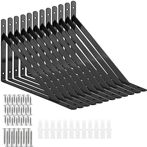 Starvast Schwerlast-Regalhalterungen, 12 Stück, 200 x 120 mm, schwebende Regale, Dreieck-Regalhalterung, 90 Grad Winkel, Wandmontage, Regalhalterung, Schwarz