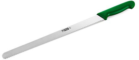 thermohauser Konditormesser (Stahl, rostfrei), einseitiger Wellenschliff, mit grünem Kunststoffgriff, Klinge 36 cm, Grün