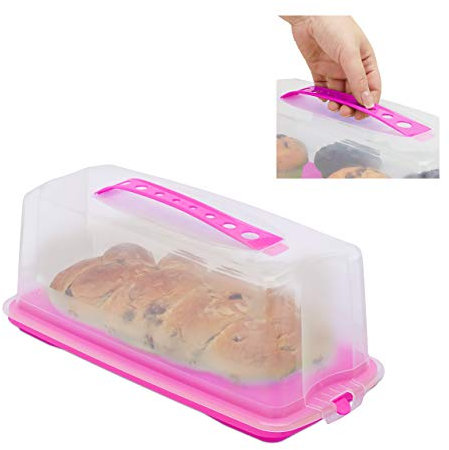 Relaxdays Porta Tartas Rectangular, Recipiente para Pasteles con Tapa, Cake Box, PP, 15 x 37 x 16 cm, Rosa