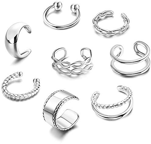 IRONBOX 9Pcs Ear Cuff Earrings for Women 14K Silver Ear Cuff Non Piercing Cartilage Clip Cuff Earrings Fake Earrings