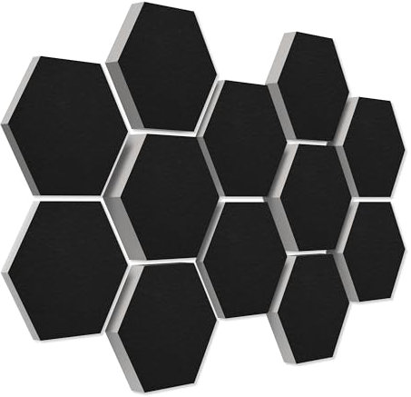 platino24 Schallabsorber COLORE aus Basotec G+ I Akustikpaneele mit Akustikfilz I 3D Wand-Paneele mit 12 Waben in Schwarz I Akustikplatten zur Schalldämmung in Büro, Studio & Wohnung
