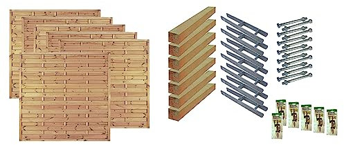 TETZNER & JENTZSCH Zäune Manhatten 4 I Sichtschutz Zaun 180 x 180cm Graugrün I Gartenzaun aus Holz für den Sichtschutz I Zaun mit Lamellenwand I Gartenzaun Komplettset mit Trennwand für den Windschutz