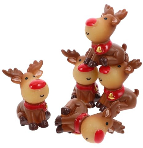 Cabilock 5pcs Christmas Miniature Ornament Resin Reindeer Elk Figures Fairy Garden Christmas Accessories Micro Landscape Ornament for Office Car Xmas Garden Supplies