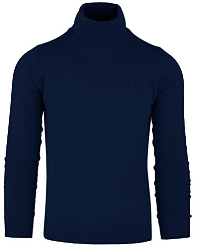 Cashmere Zone Dolcevita Maglione Uomo 30% Puro Cashmere 70% Pura Lana Made in Italy Pull Manica Lunga Morbido Soffice e Caldo (XL, Blu)