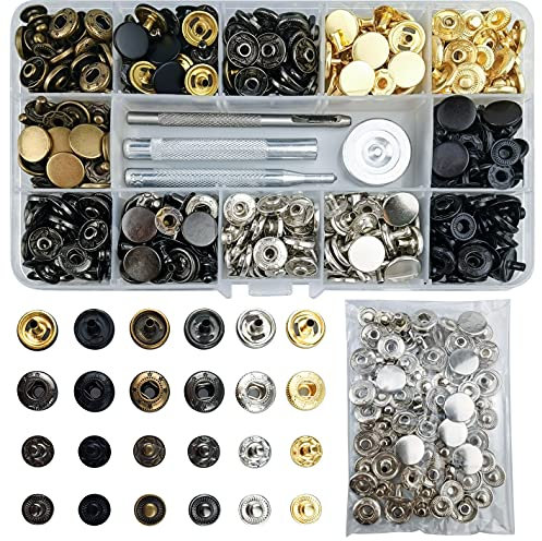 158 Sets Druckknopf Set, 12,5 mm 6 Farben Druckknöpfe aus Messing, Metall Druckknöpfe mit Fixierwerkzeug Kit für Nähen, Leder, Kleidung, Jacken, Jeans trägt, Brieftasche, Handtasche