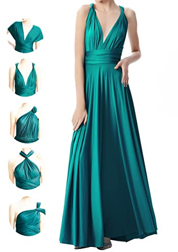 INFIWING Infinity klänning med bandeau brudtärneklänningar, lång en storlek omlottklänning, dam, multiway klänning bröllopsgäster brudtärna klänning, Teal, one size