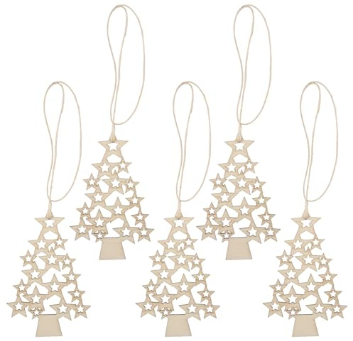 5 Stück Set Weihnachtsanhänger Weihnachtsdeko Christbaumanhänger Hängeornamente aus Holz, Baumschmuck zum Hängen Weihnachten Anhänger (Tannenbaum)