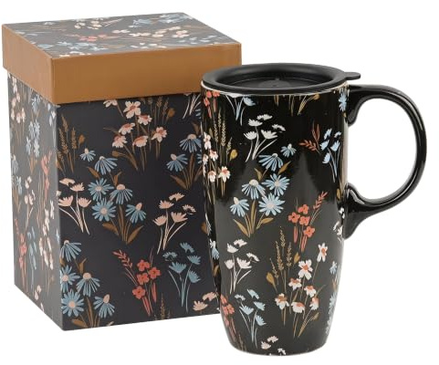 Topadorn 17oz Ceramic Travel Mug with Lid, Gifts for Women Men Him Her | Microwave & Dishwasher Safe, Cup Holder Friendly, Large Coffee Tea Cup with Handle, Commute Office Home Use, Gift-Ready Box