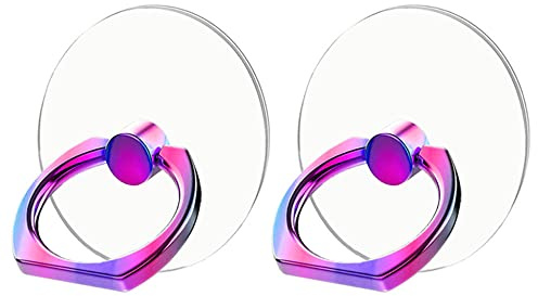 Kinizuxi Colorful Cell Phone Ring Holder Stand 2 Packs, Transparent Phone Ring Holder 360°Rotation Clear Phone Ring Grip Finger Kickstand Compatible with Various Phones or Phone case