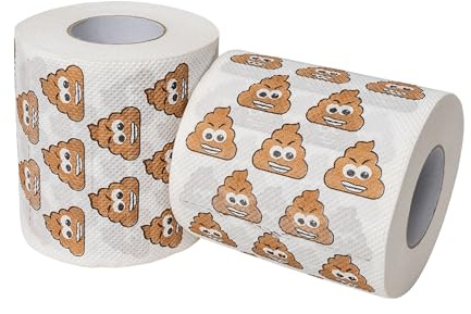 Poop Emoji Klopapier, 2 Rollen, für Liebhaber des Smiling Poops Emojis, Klo WC Dekoration zum Jubiläum, lustiges Motto Klo Papier, Fun Toilet Paper, Geschenkartikel Klorolle, Geburtstags-Dekoration