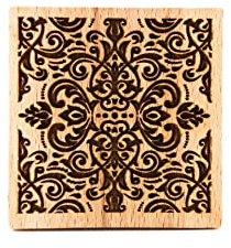 Folkroll 13272 – Timbro per biscotti – Timbro da pasticceria decorato quadrato, motivo fiori damascati – legno di faggio – 55 x 55 mm