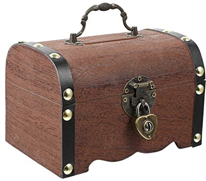 Cofre del Tesoro Pequeño Hucha Vintage de Madera Cofres del Tesoro Pirata Madera Pequeño Cofre Cofre de Madera con Tapa Baúl del Tesoro Cofre Tesoro Decorativo para Almacenamiento y Decoración