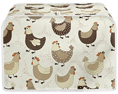 Kuiaobaty Coperture per tostapane con stampa di polli agricoli, 4 fette, protezione antipolvere con gancio, copertura protettiva beige per macchina del pane, S