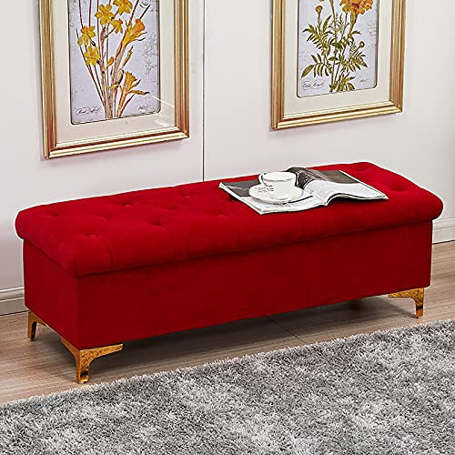 Samt e Sitzbank,Premium Gepolsterte Sitzbank,Modernes Zuhause Schlafzimmer Wohnzimmer Flur Fußhocker Schuhbank Multifunktionsbänke-Rot 100x45x40cm(39x18x16inch)