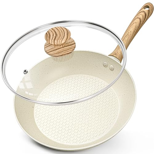 MICHELANGELO Non Stick Frying Pan 26cm, Honeycomb Design Pan for Induction | Stone-Derived Coating, Glass Lid, Ideal For Frying Searing And Everyday Family Meals, Easy Cleaning, Dishwasher Safe