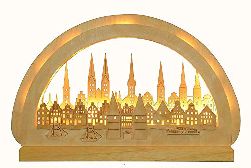 Schwibbogen Lübeck original Erzgebirge Beleuchtung LED 110V/220V B x H 300 mm x 400 mm