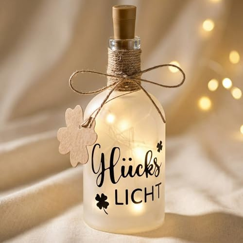 BBTO LED Flaschenlicht mit Spruch Glückslicht Leuchtflasche mit Korken Lichterkette & Geschenkanhänger zum Beschriften Geldgeschenke Verpackung Geburtstag Geschenk für Frauen Freundin Hochzeit