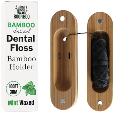 BOONBOO Dental Floss, Charcoal Woven Thread, Bamboo Holder, Mint Flavor