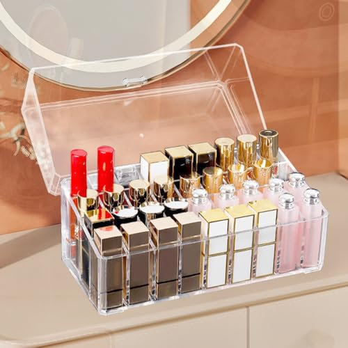 LPAMABA Organizador Acrílico de Pintalabios con 36 Ranuras - Soporte Torre para Maquillaje y Lápiz Labial - Almacenamiento Cosmético