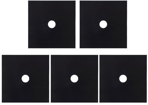 MAGICLULU Herdplattenabdeckungen Einfache Reinigung Schwarz 5 Stück aus Beschichtetem Stoff Vorgefertigte Mittelloch Gasherdschutz Matte für Küche