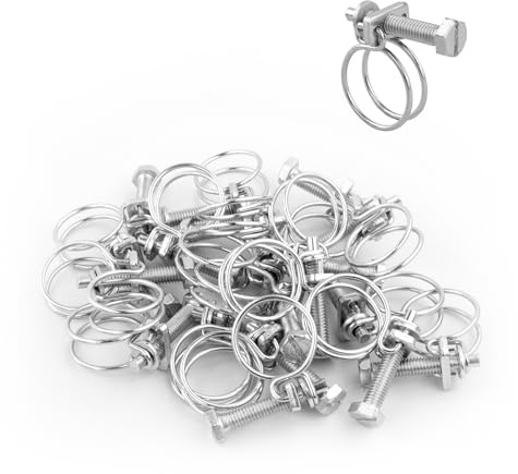 KCT 20 Pack - 15-18mm Double Wire Hose Pipe Clamps Universal Adjustable Metal Clips for Fuel/Air Line/Tube/Plumbing/Hosepipe