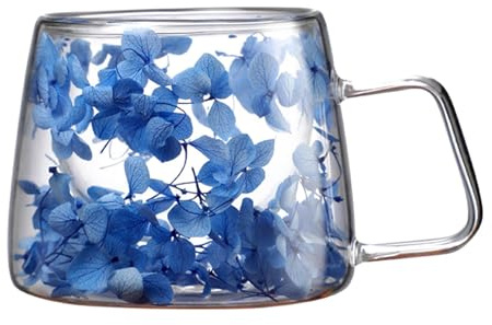 Rurunklee Vetro termico a doppia parete con fiori secchi, 200 ml, bicchieri per latte macchiato, tazze isolate, stoviglie per contanti