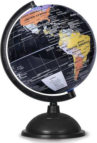 KISEER Mappamondo rotante da 20,3 cm con supporto, rotante per bambini, geografia, aula scolastica o decorazioni, colore: nero