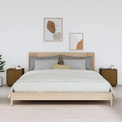 LAPOOH Nachttische 2 Stk Nachtschrank, Nachtkonsole, Bedside Tables, Nachtkästchen, Beistellschrank, Nightstand, Nachtkommode, Honigbraun 40x34x45 cm Massivholz Kiefer