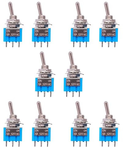 HeyNana 10 interruptores de palanca 3 pines 2 posiciones ON-OFF DPDT interruptor de bloqueo para una gama de aplicaciones de montaje en panel. MTS-102