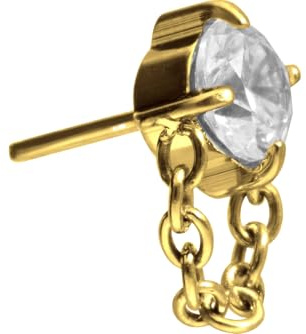 PIERCINGLINE Titan Aufsatz mit Push Pin KRISTALL + KETTE OHNE Labret Stecker Piercing Ohr Nase Farbauswahl